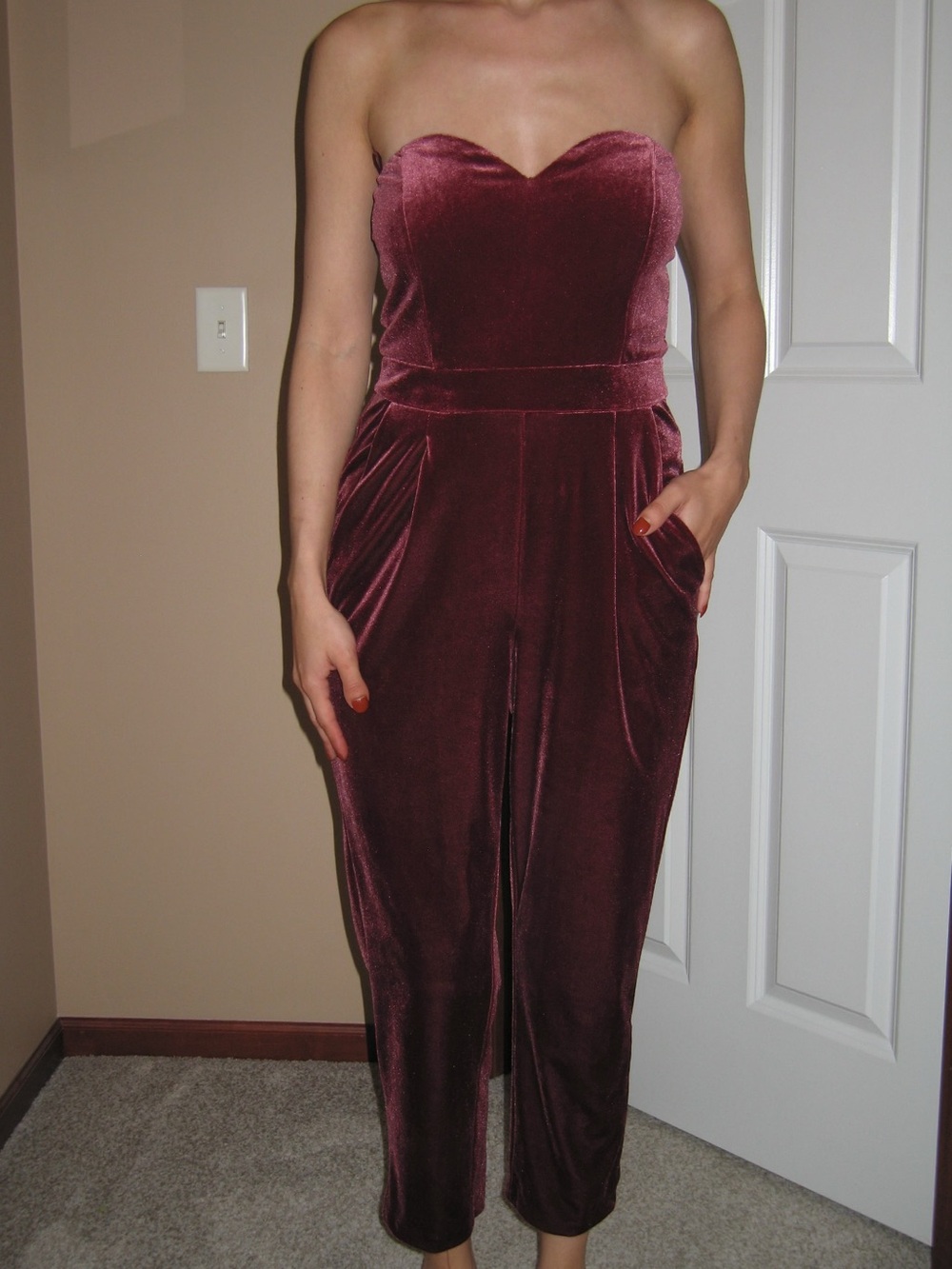 Express Strapless Velvet Jumpsuit